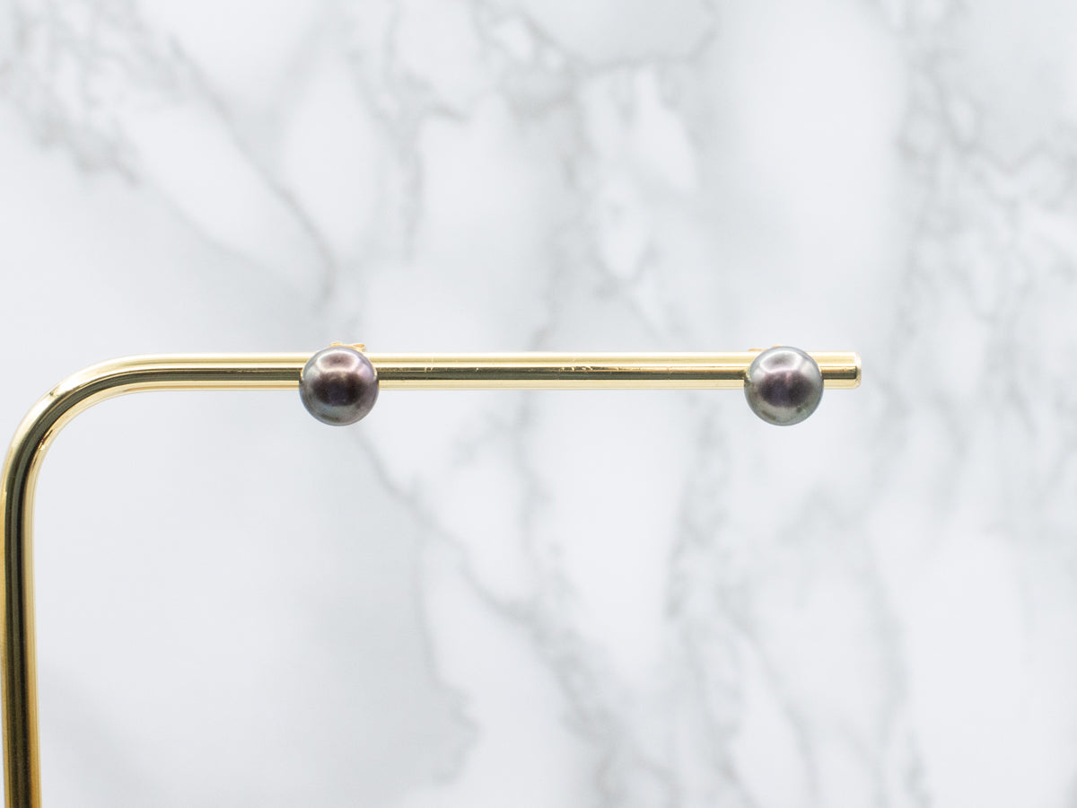 Peacock Pearl Gold Stud Earrings