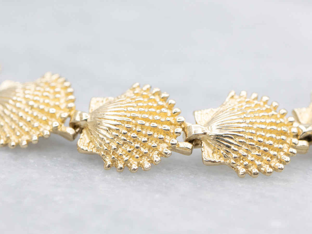 Yellow Gold Scalloped Seashell Link Bracelet