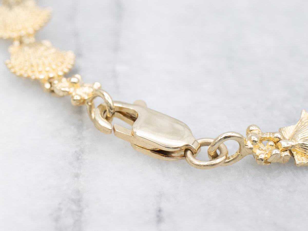 Yellow Gold Scalloped Seashell Link Bracelet
