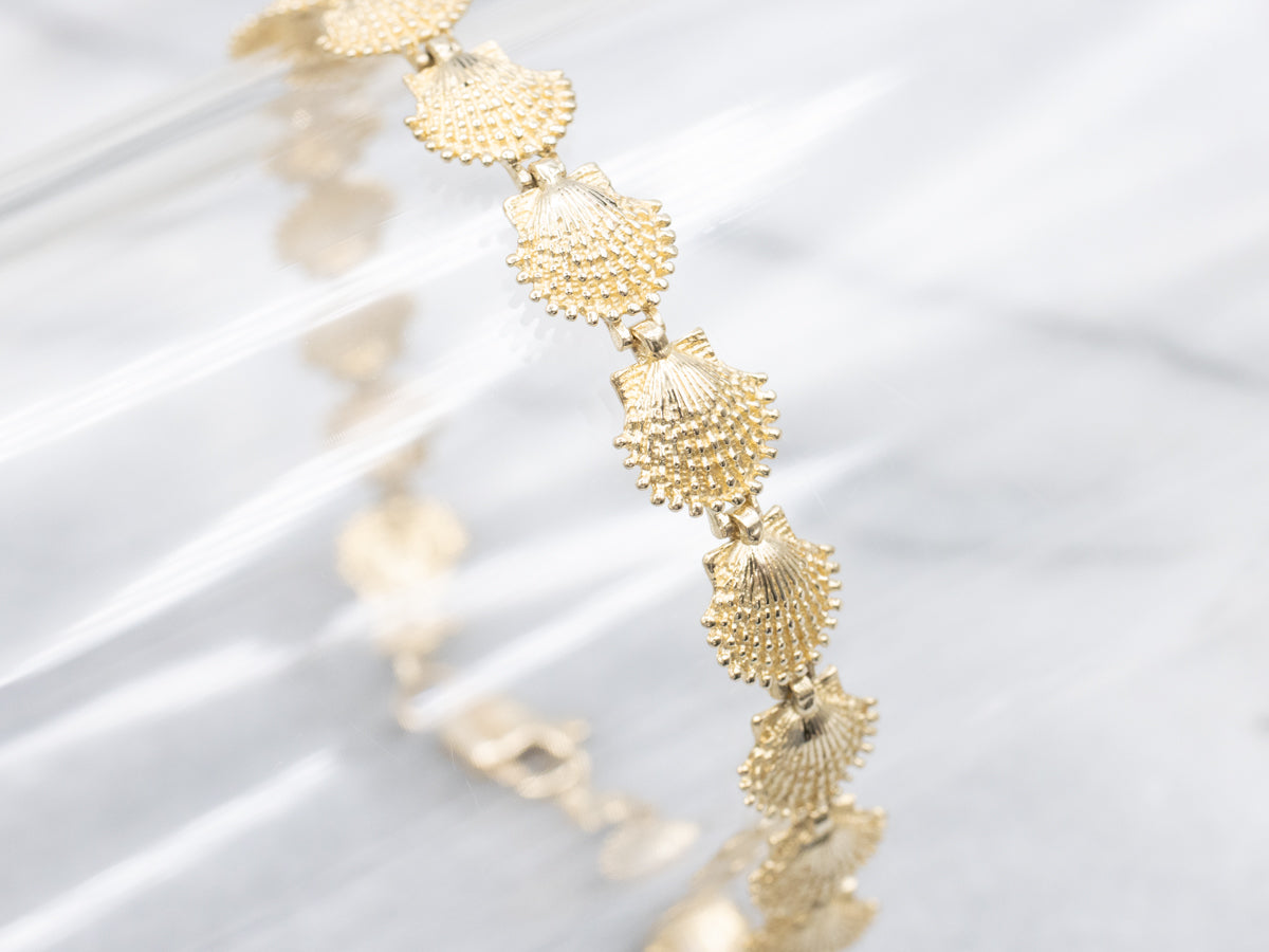 Yellow Gold Scalloped Seashell Link Bracelet