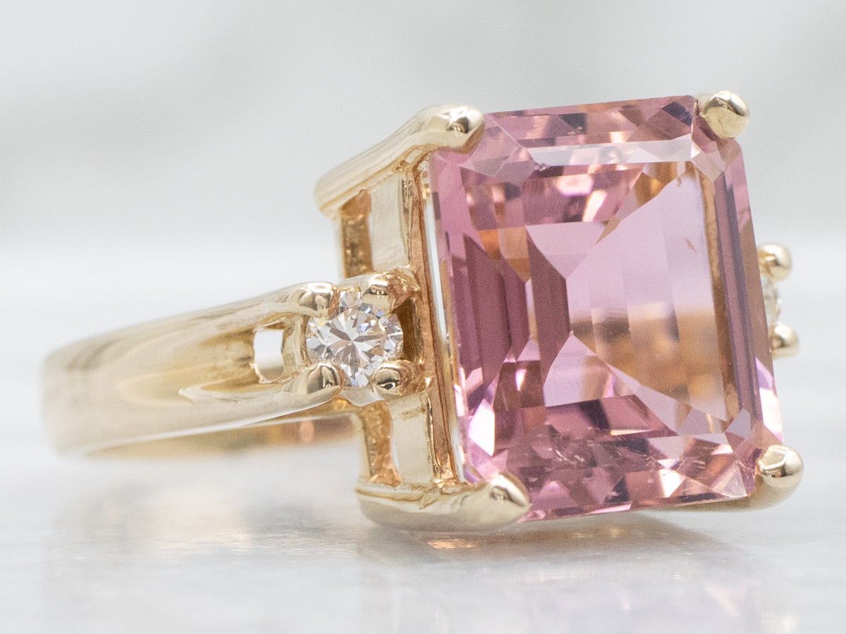 Modern Gold Pink Tourmaline and Diamond Ring