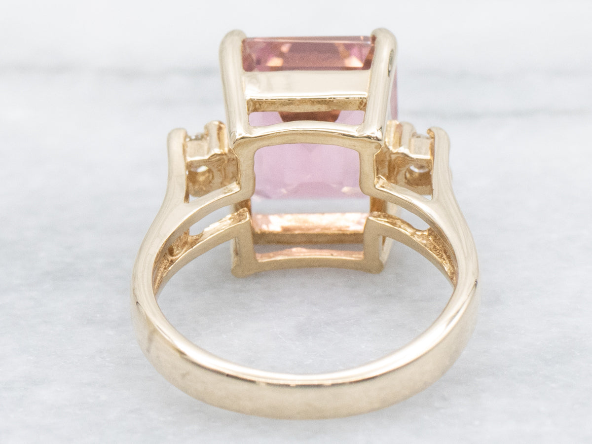 Modern Gold Pink Tourmaline and Diamond Ring