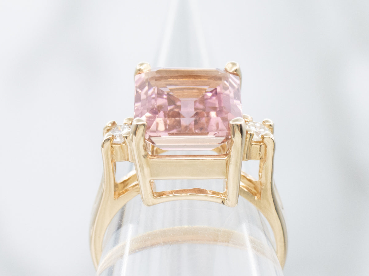 Modern Gold Pink Tourmaline and Diamond Ring