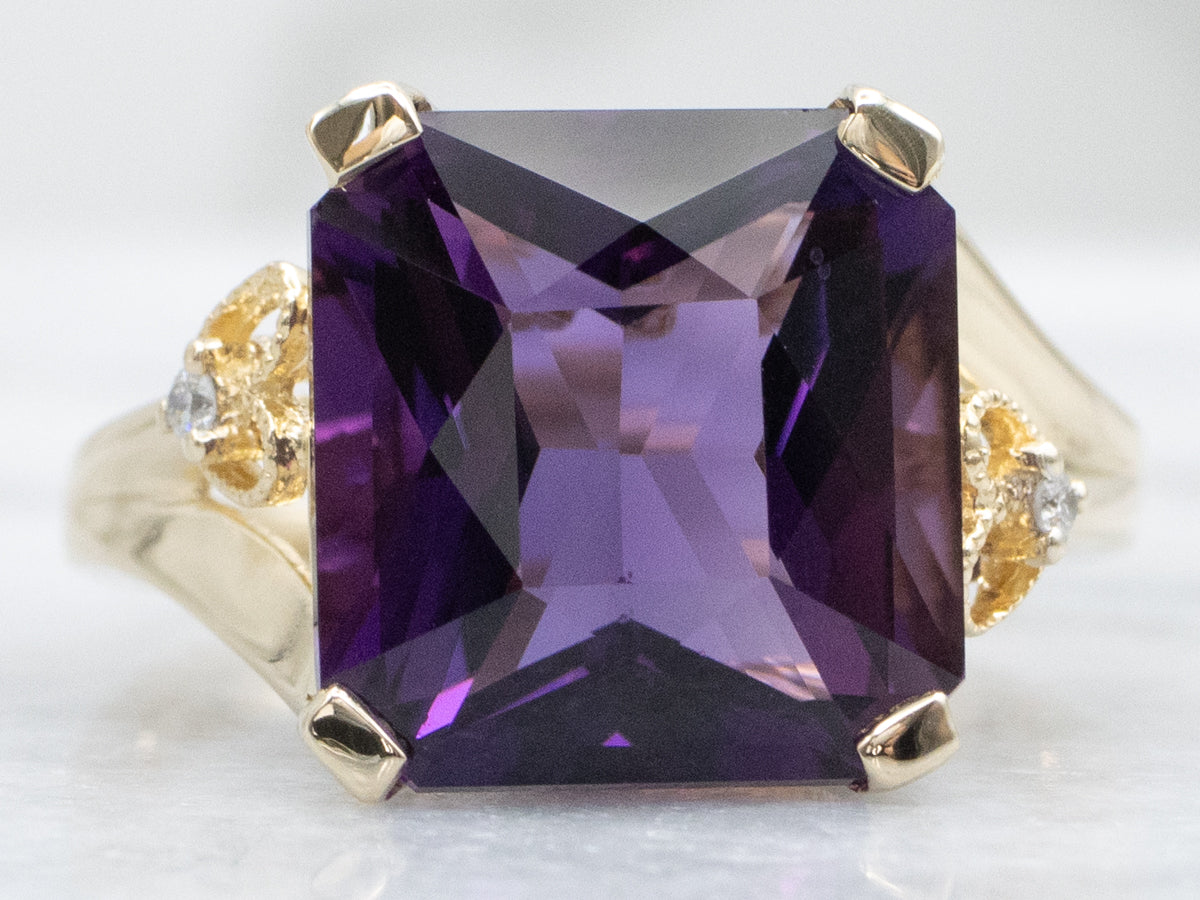 Amethyst and Gold Cocktail Ring with Sweetheart Diamond Accent