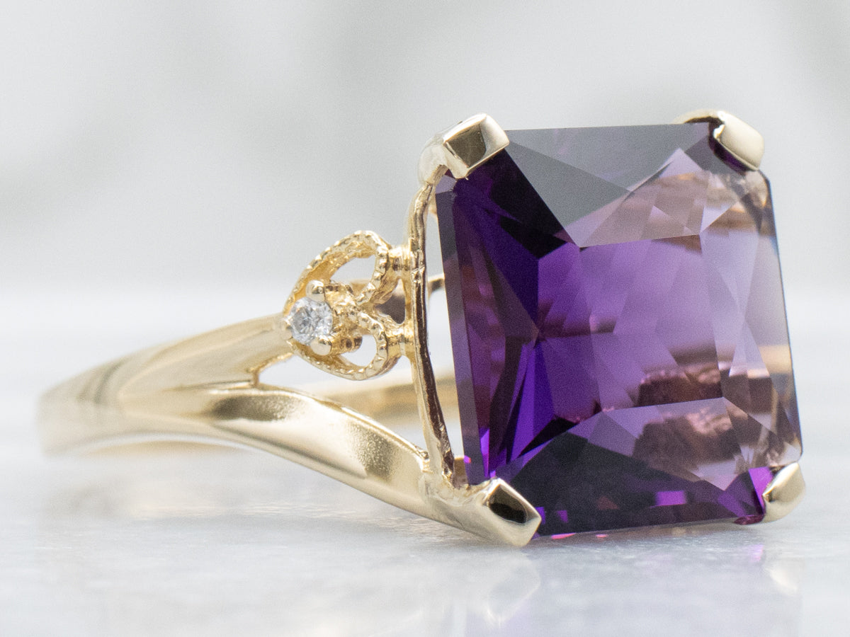 Amethyst and Gold Cocktail Ring with Sweetheart Diamond Accent