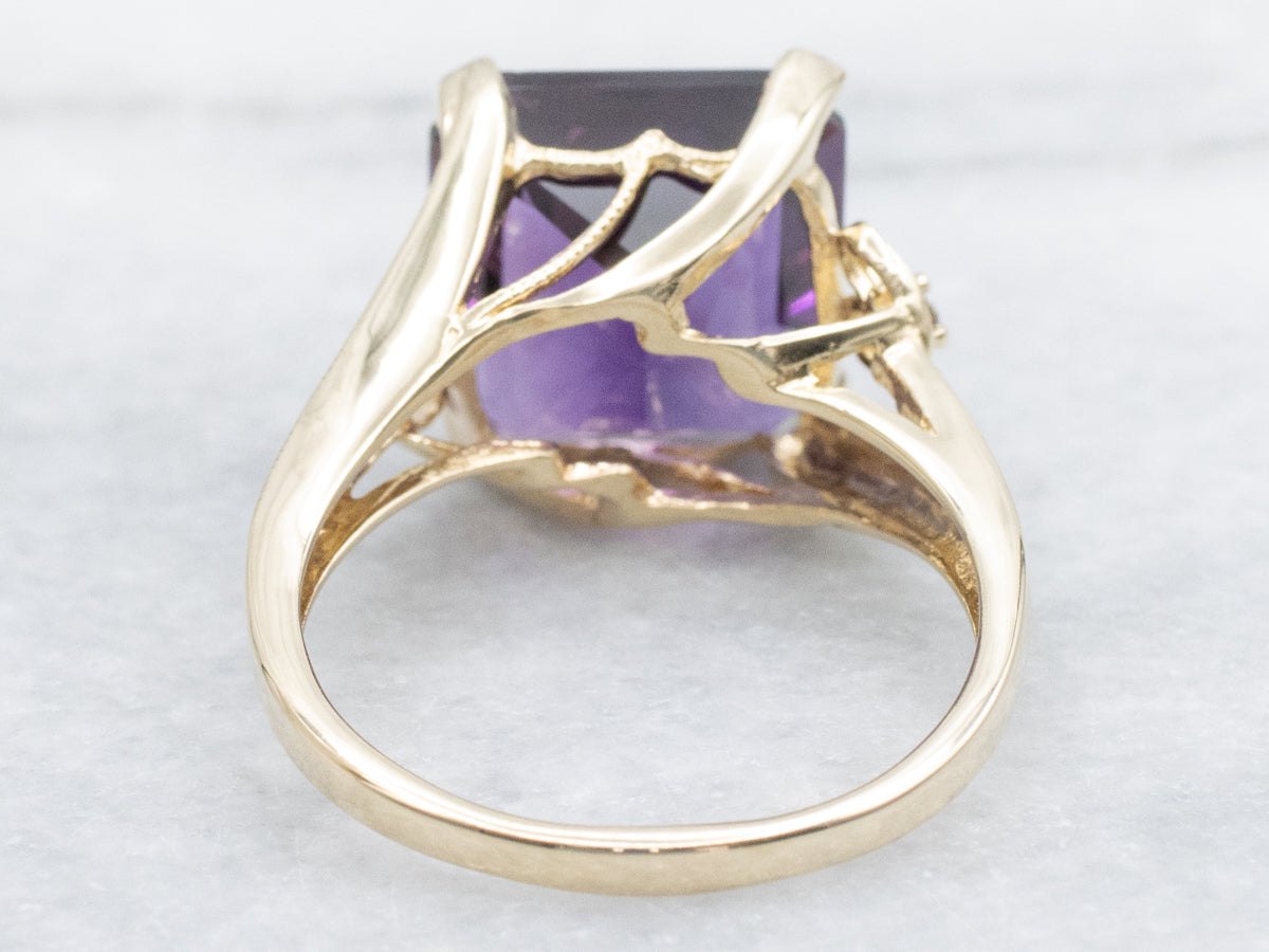 Amethyst and Gold Cocktail Ring with Sweetheart Diamond Accent
