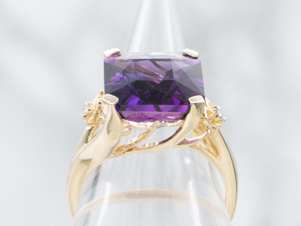 Amethyst and Gold Cocktail Ring with Sweetheart Diamond Accent
