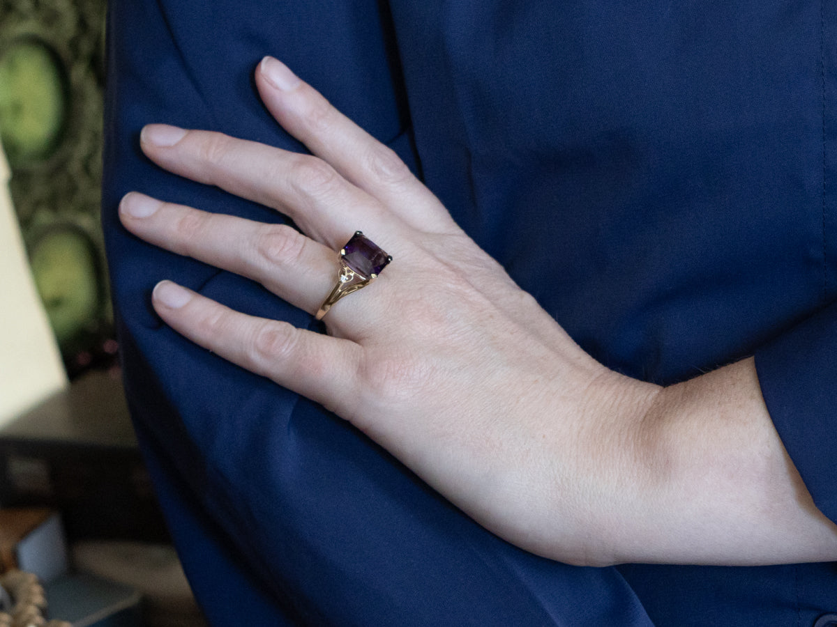 Amethyst and Gold Cocktail Ring with Sweetheart Diamond Accent