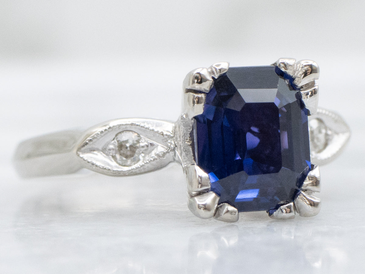 Purple Sapphire and Diamond Retro Era Engagement Ring