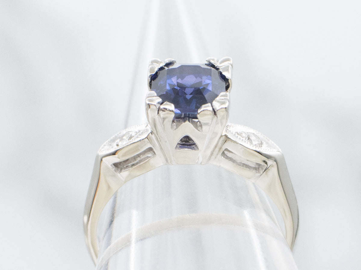 Purple Sapphire and Diamond Retro Era Engagement Ring
