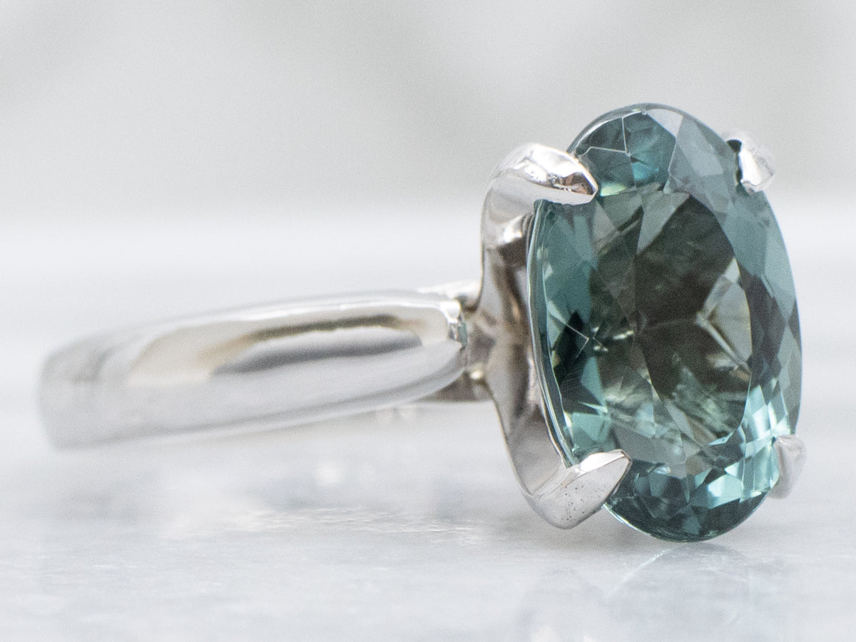 Indicolite Tourmaline White Gold Solitaire Ring