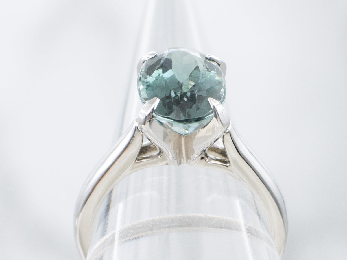 Indicolite Tourmaline White Gold Solitaire Ring