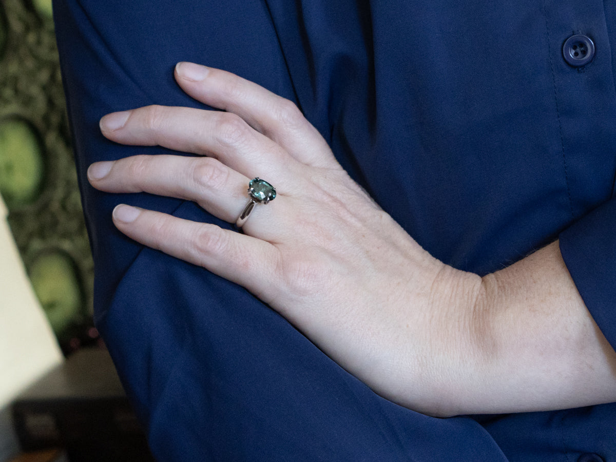 Indicolite Tourmaline White Gold Solitaire Ring