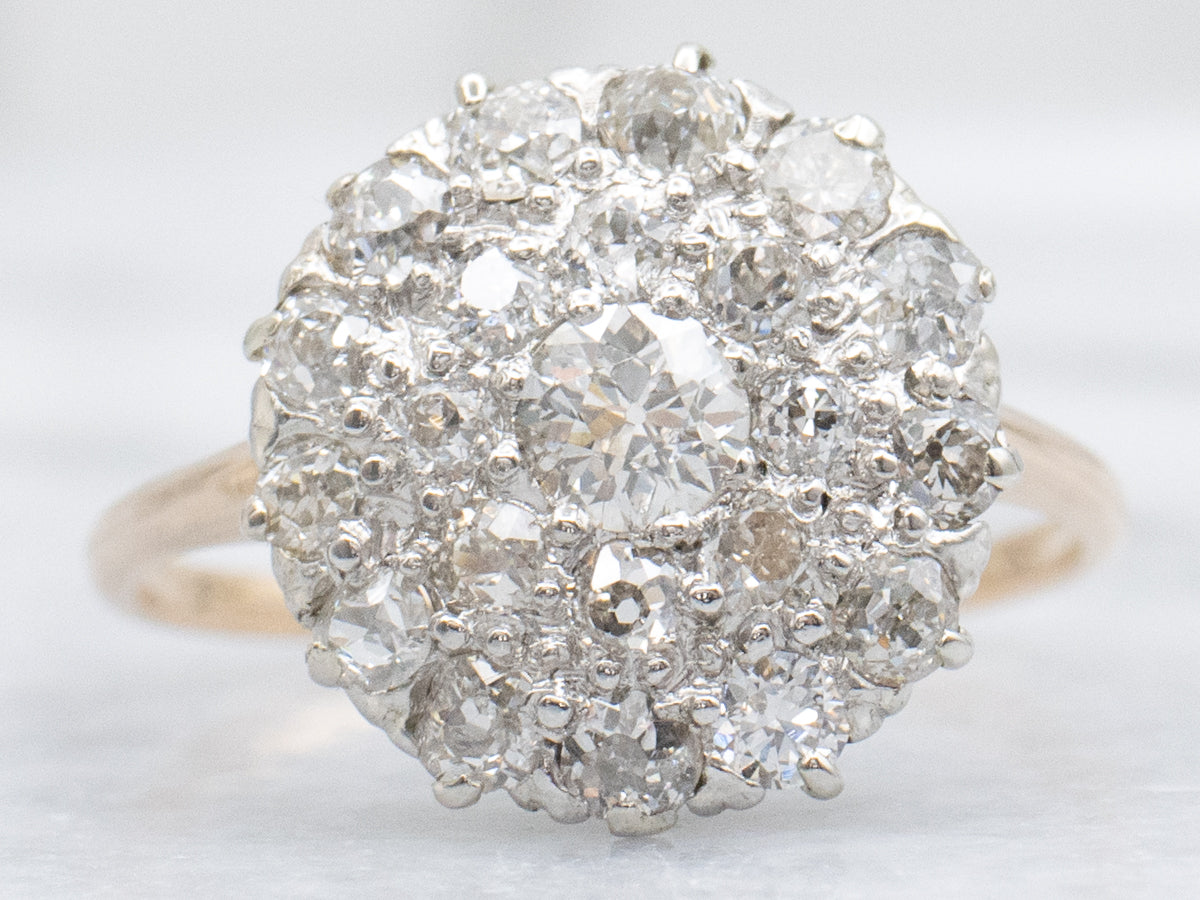Antique Old Mine Cut Diamond Cluster Ring
