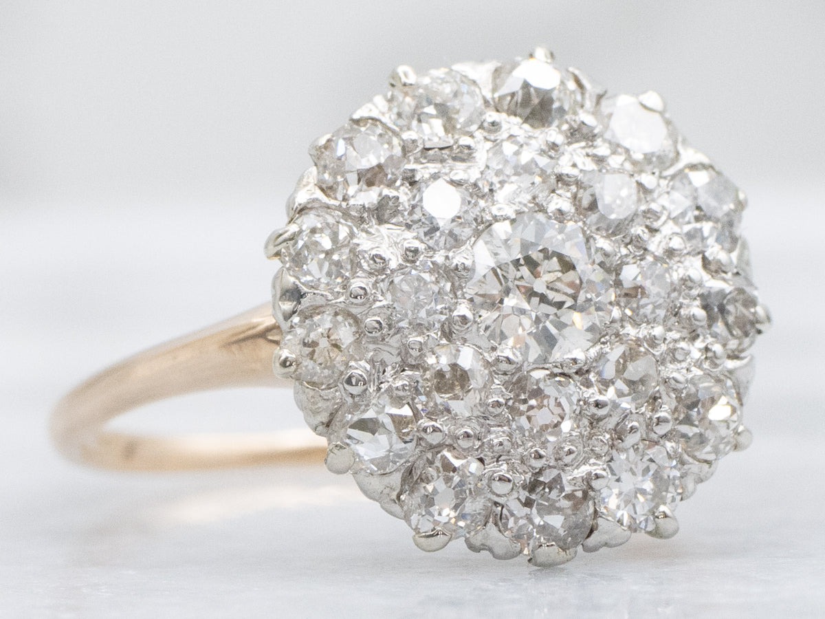 Antique Old Mine Cut Diamond Cluster Ring
