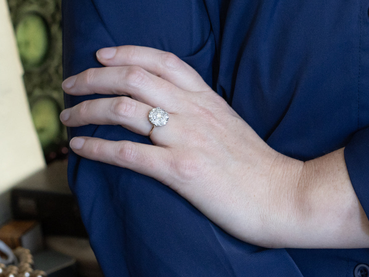 Antique Old Mine Cut Diamond Cluster Ring