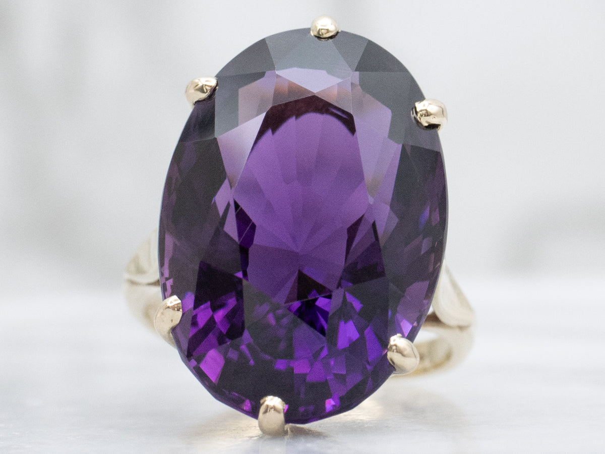 Oval-Cut Amethyst and Gold Bypass Cocktail Ring