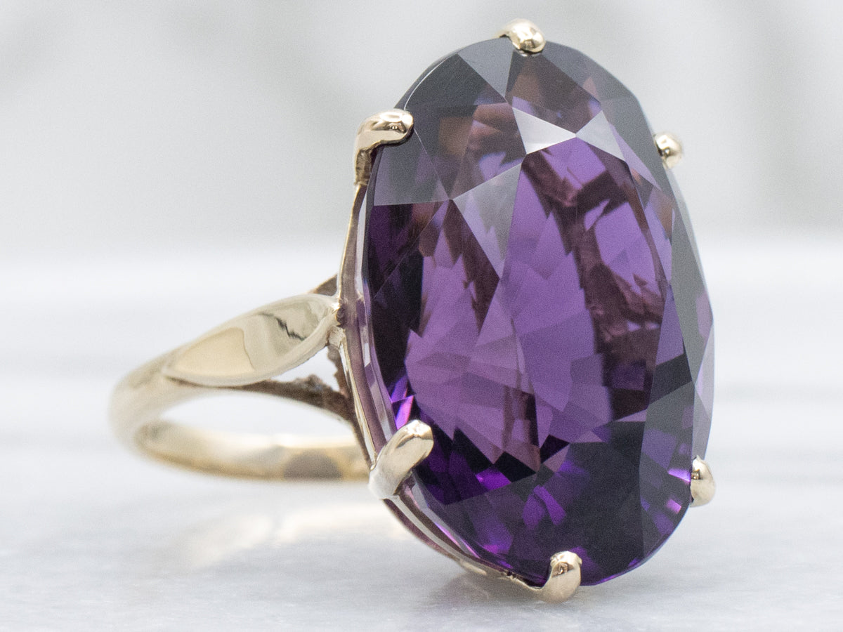 Oval-Cut Amethyst and Gold Bypass Cocktail Ring