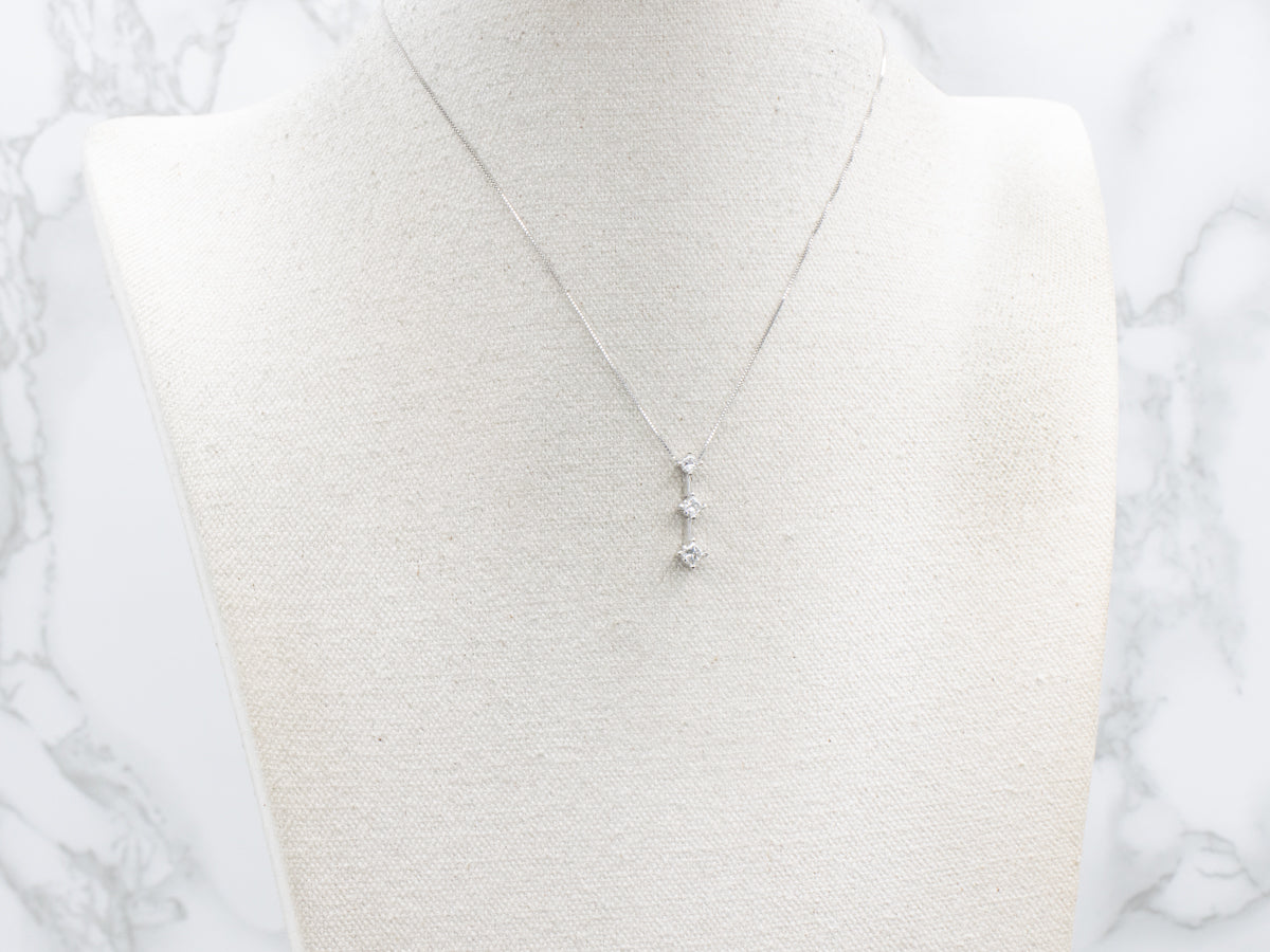 Graduated Triple Princess Cut Diamond Gold Bar Drop Pendant