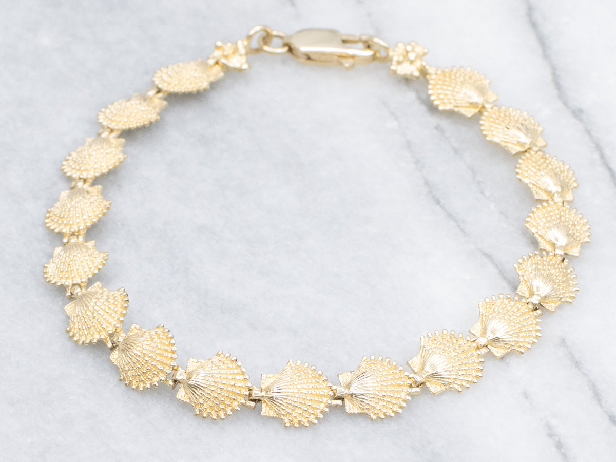 Yellow Gold Scalloped Seashell Link Bracelet
