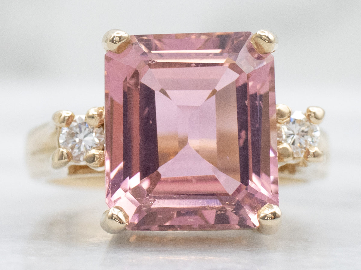 Modern Gold Pink Tourmaline and Diamond Ring