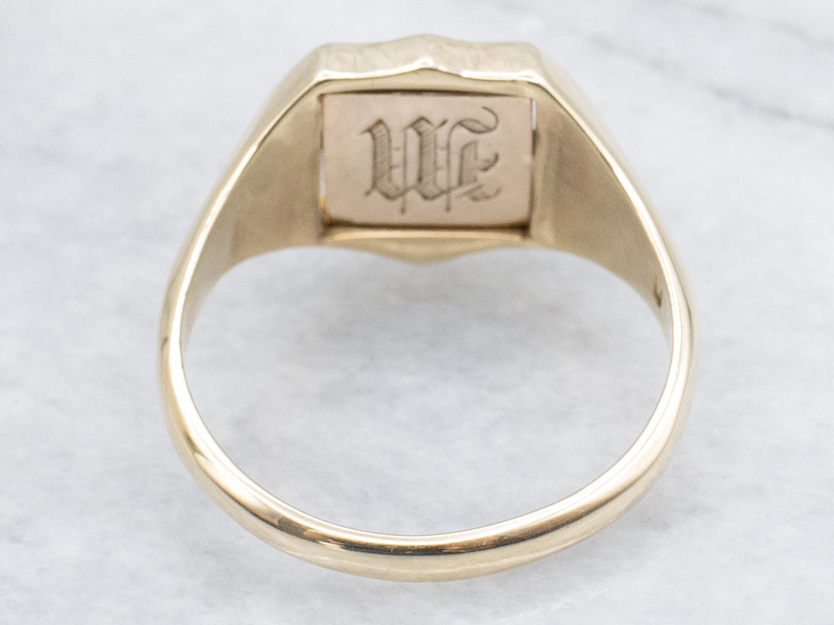 Men's Vintage Enamel Masonic and Engraved Letter "M" Gold Flip Ring