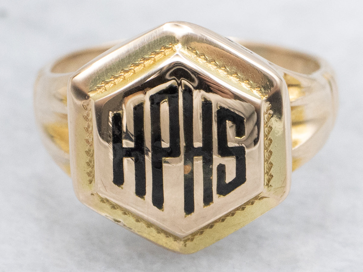 Vintage "HPHS" Black Enamel Dieges & Clust Gold Class Ring
