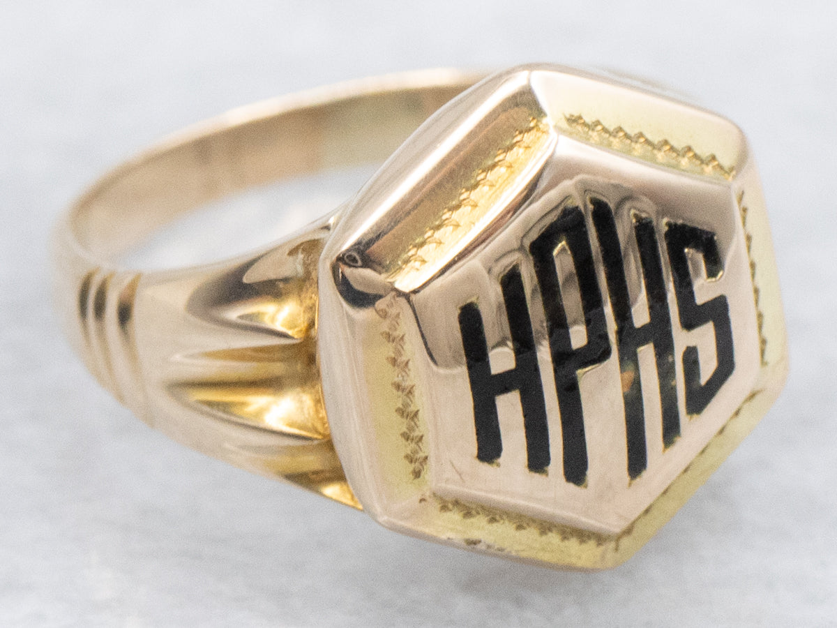 Vintage "HPHS" Black Enamel Dieges & Clust Gold Class Ring