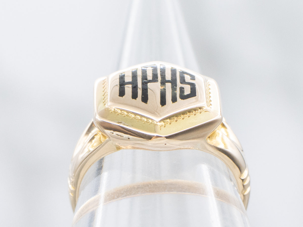 Vintage "HPHS" Black Enamel Dieges & Clust Gold Class Ring