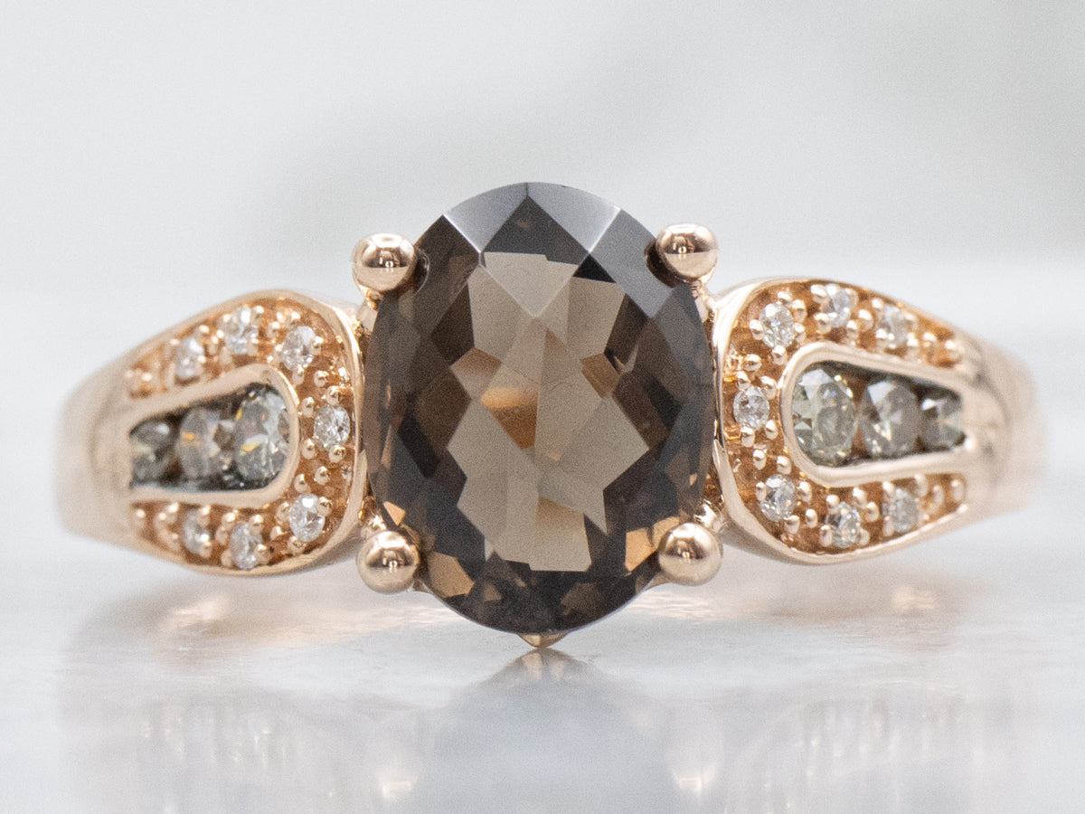 Smokey Quartz and Champagne Diamond Rose Gold Ring