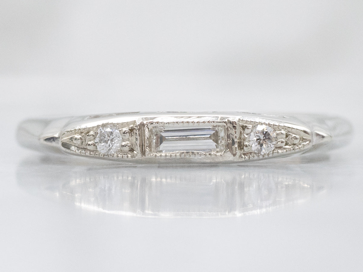 Retro Baguette and Round Cut Diamond White Gold Band