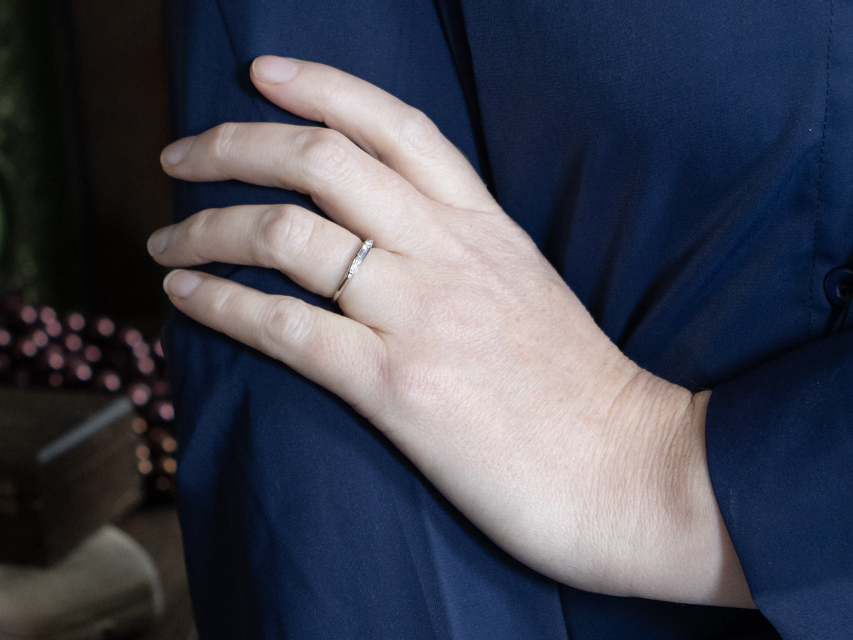 Retro Baguette and Round Cut Diamond White Gold Band