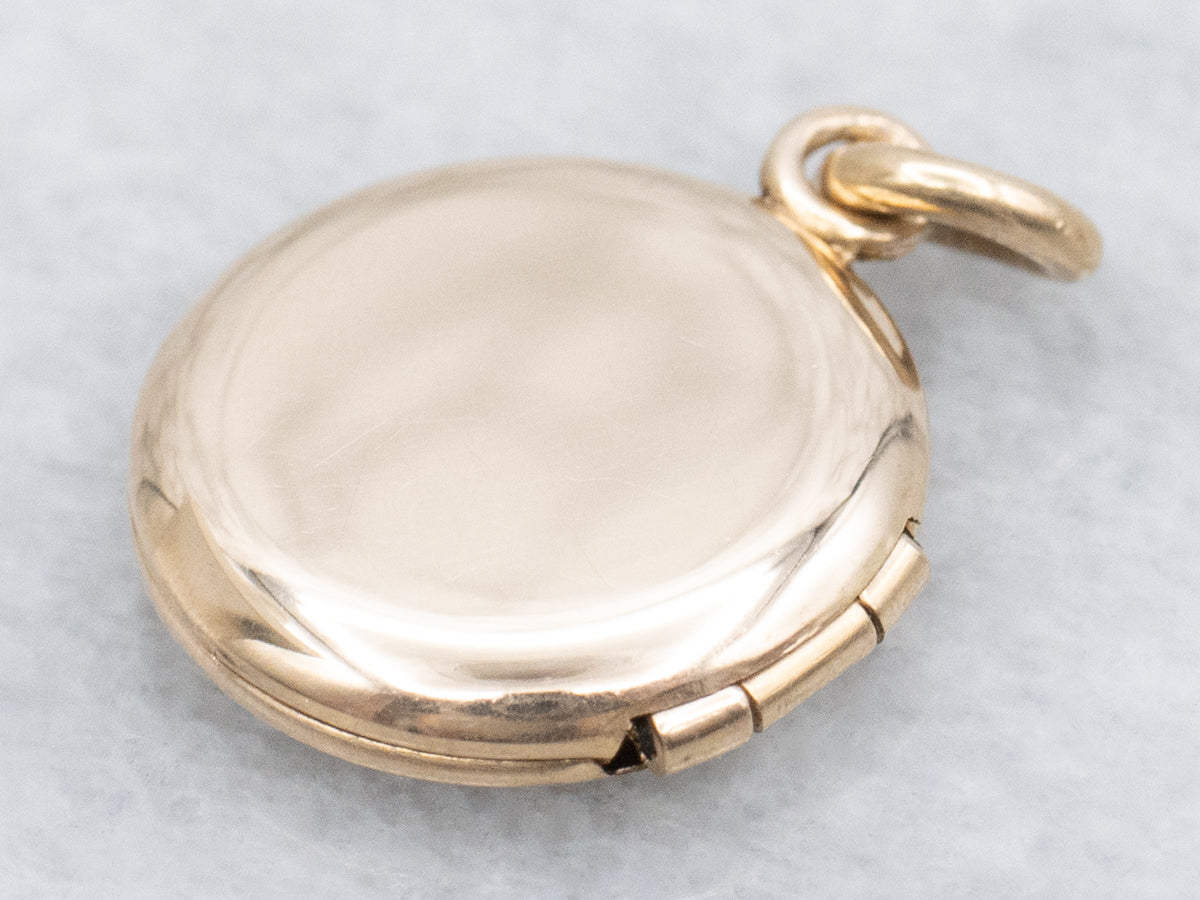 Engraved Gold Round Floral Locket Pendant