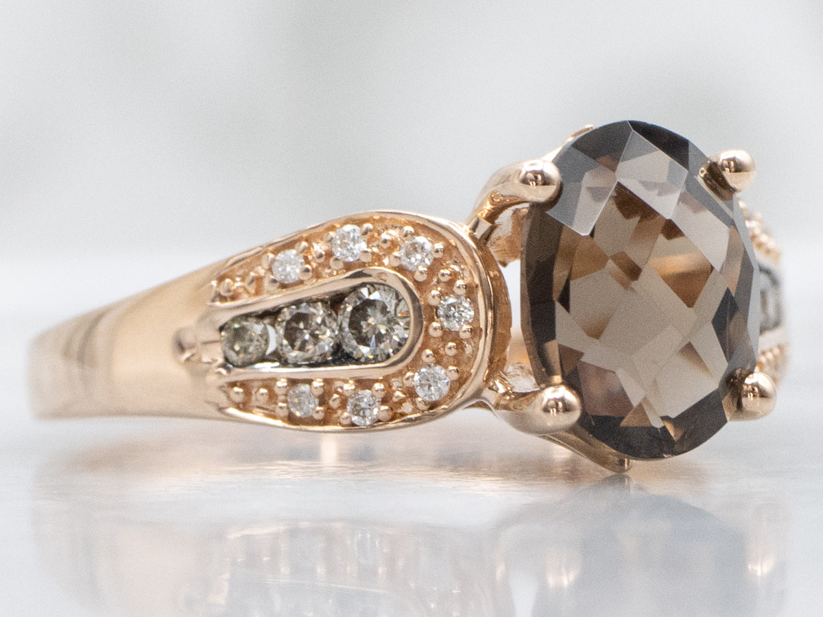 Smokey Quartz and Champagne Diamond Rose Gold Ring