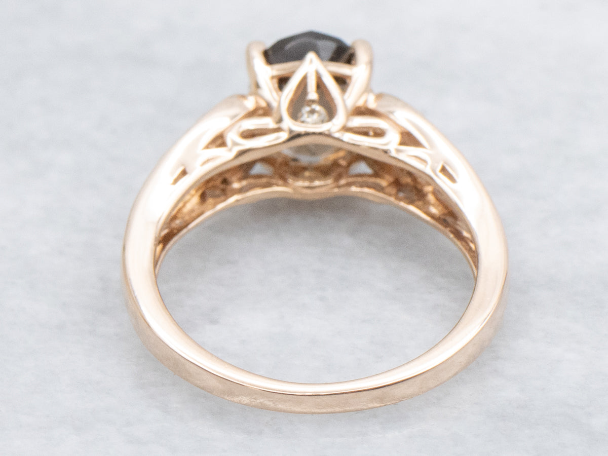 Smokey Quartz and Champagne Diamond Rose Gold Ring