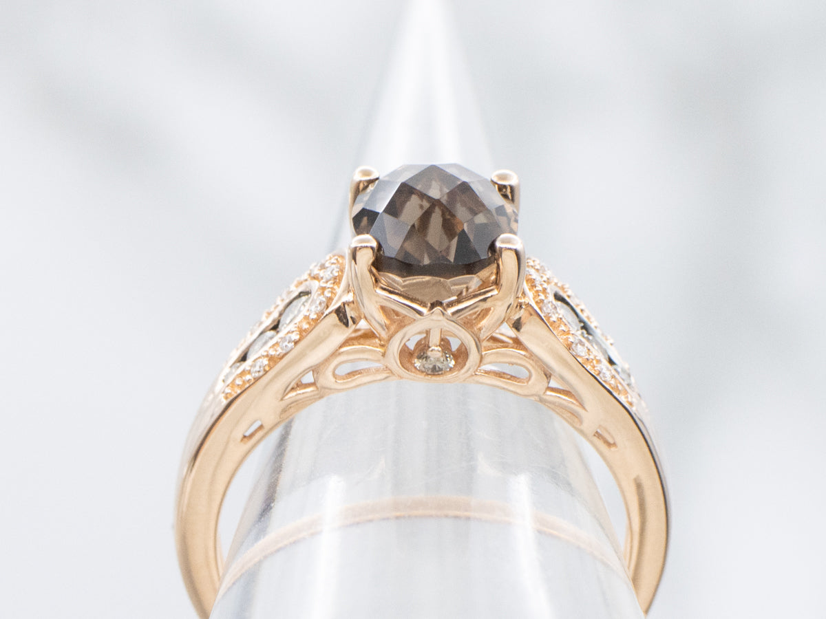Smokey Quartz and Champagne Diamond Rose Gold Ring