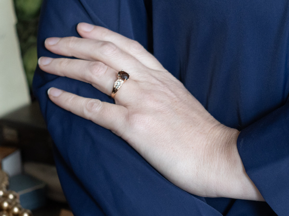 Smokey Quartz and Champagne Diamond Rose Gold Ring