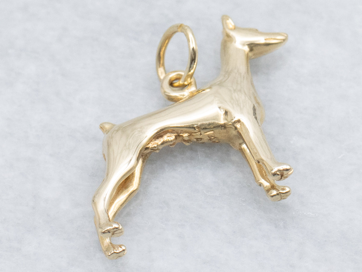 Yellow Gold Doberman Pinscher Dog Charm