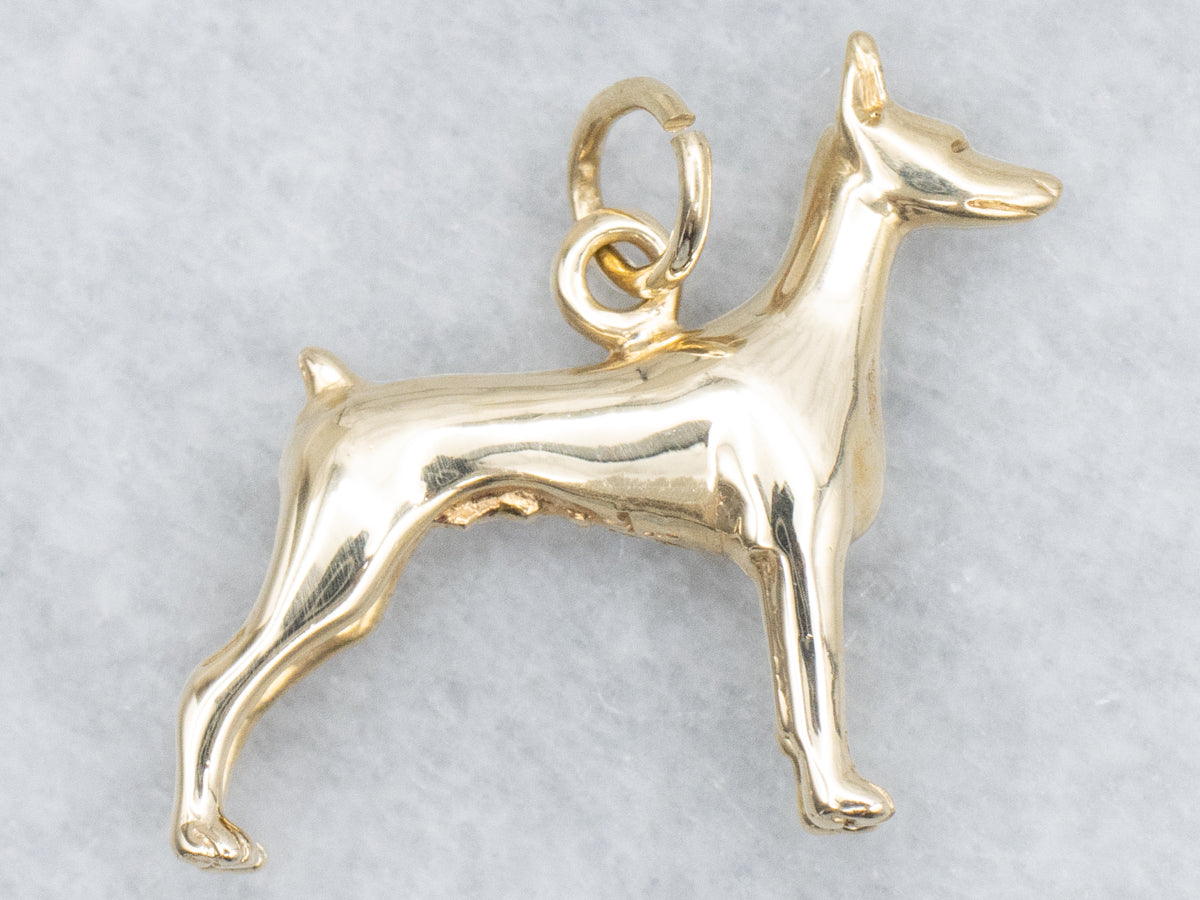 Yellow Gold Doberman Pinscher Dog Charm