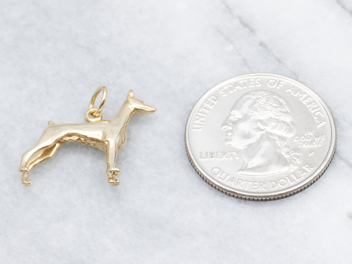 Yellow Gold Doberman Pinscher Dog Charm