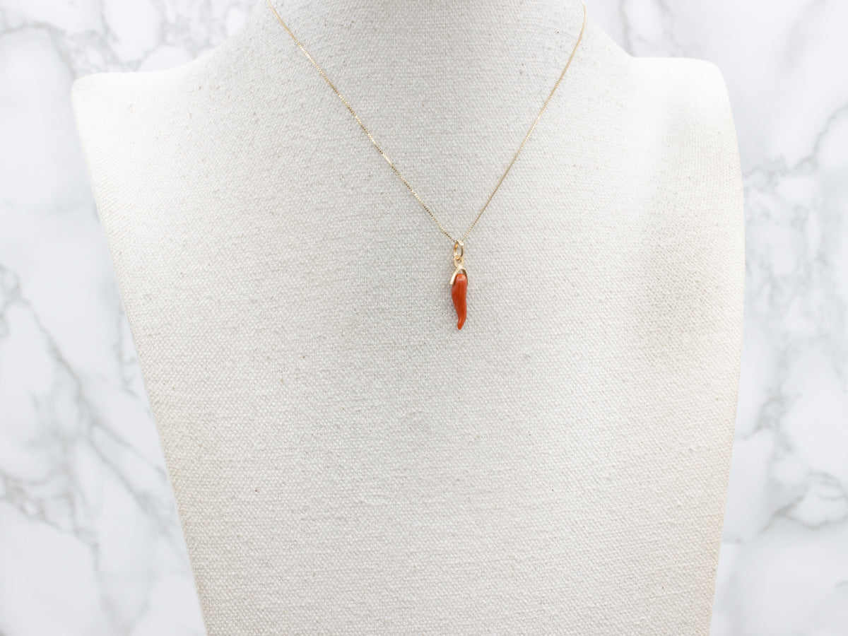 Carved Coral Italian Horn 18-Karat Gold Charm