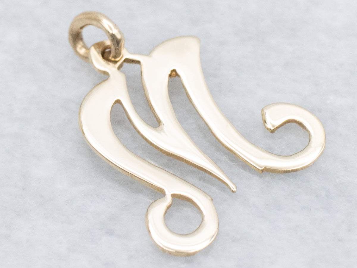 Curling Yellow Gold "M" Initial Pendant