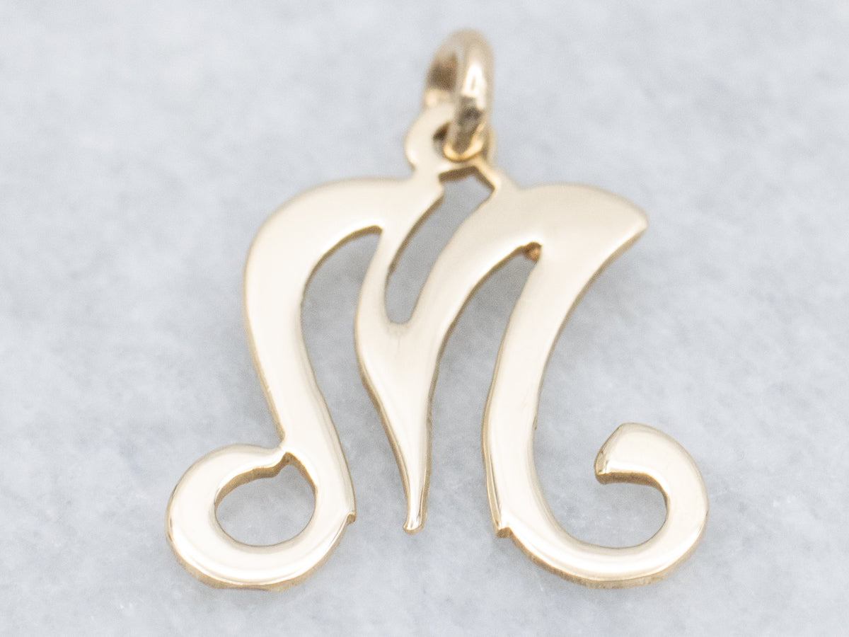 Curling Yellow Gold "M" Initial Pendant