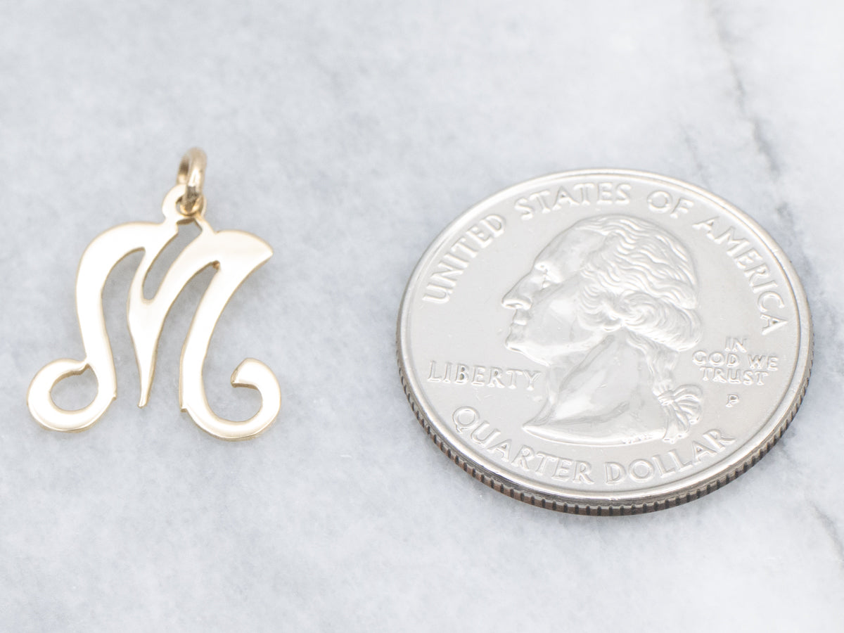Curling Yellow Gold "M" Initial Pendant