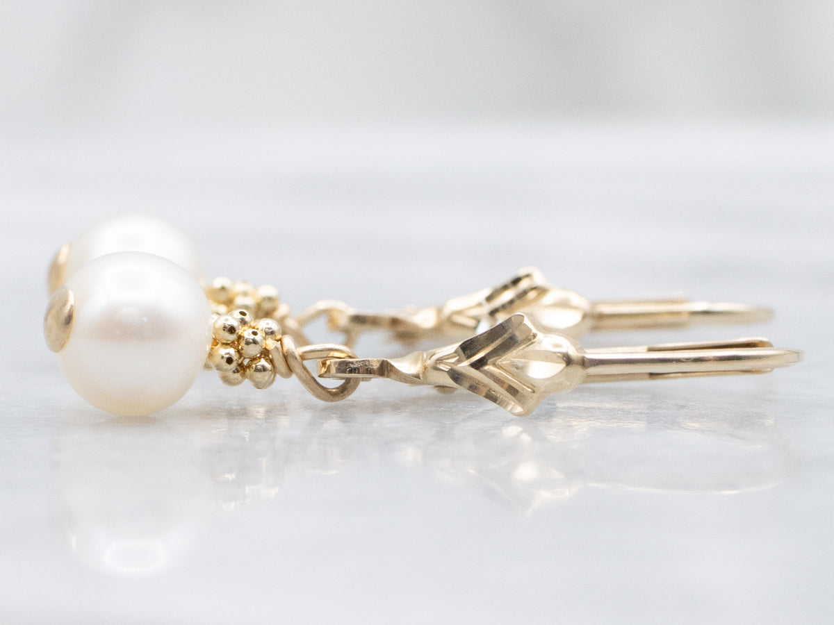 Yellow Gold Pearl Drop Earrings