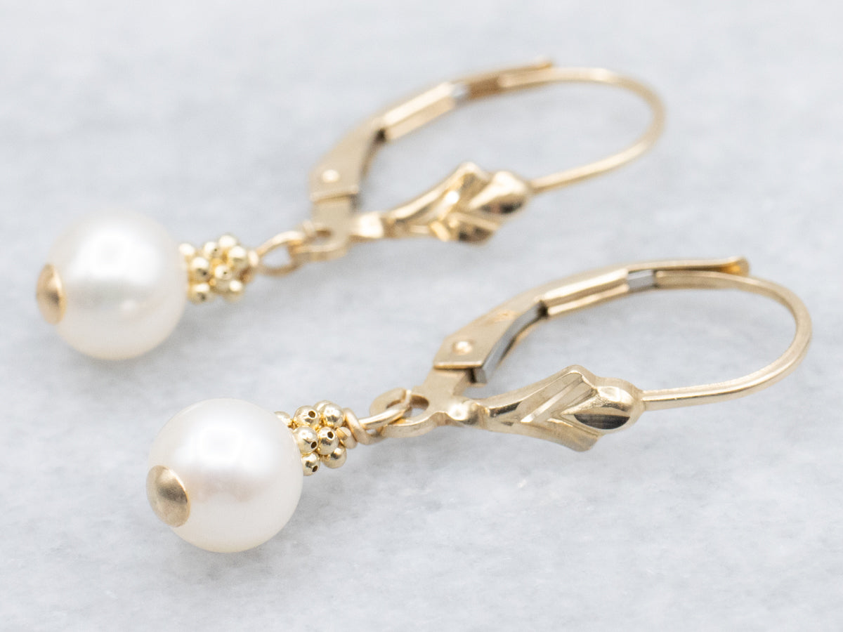 Yellow Gold Pearl Drop Earrings