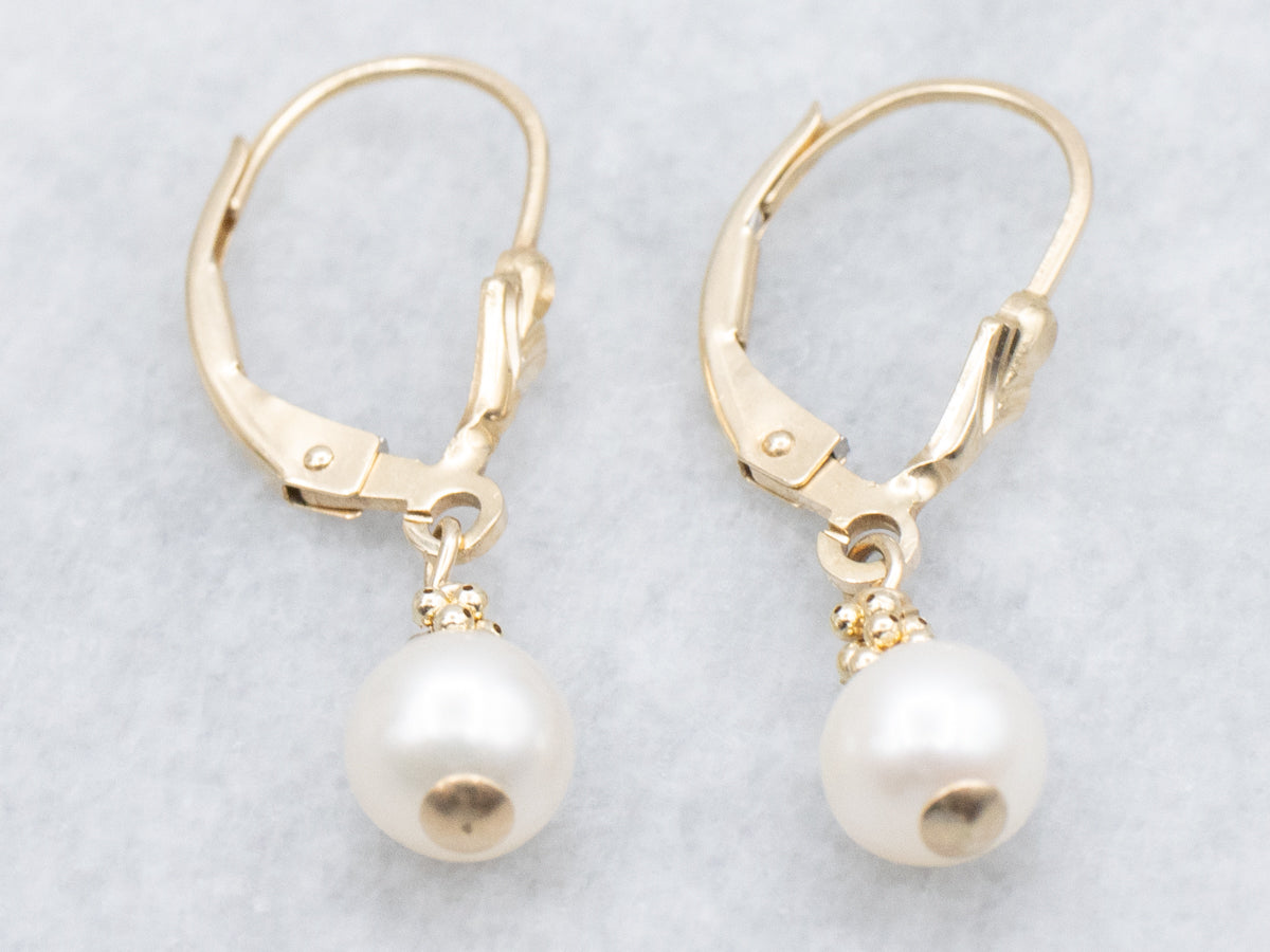Yellow Gold Pearl Drop Earrings