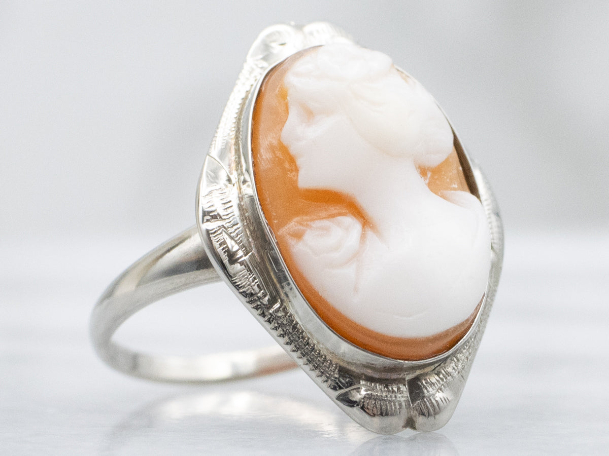 Vintage White Gold Shell-Cameo Ring
