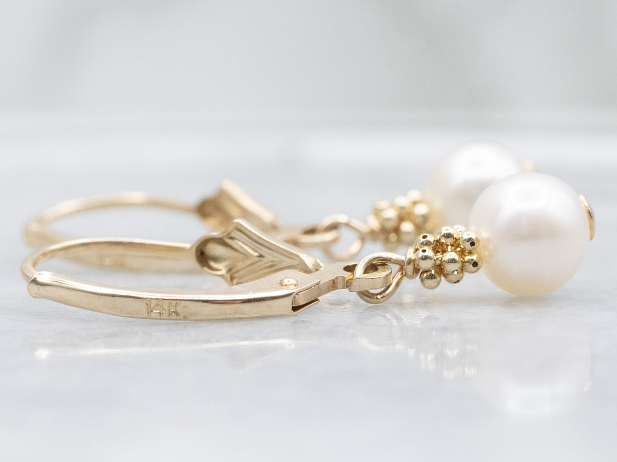 Yellow Gold Pearl Drop Earrings