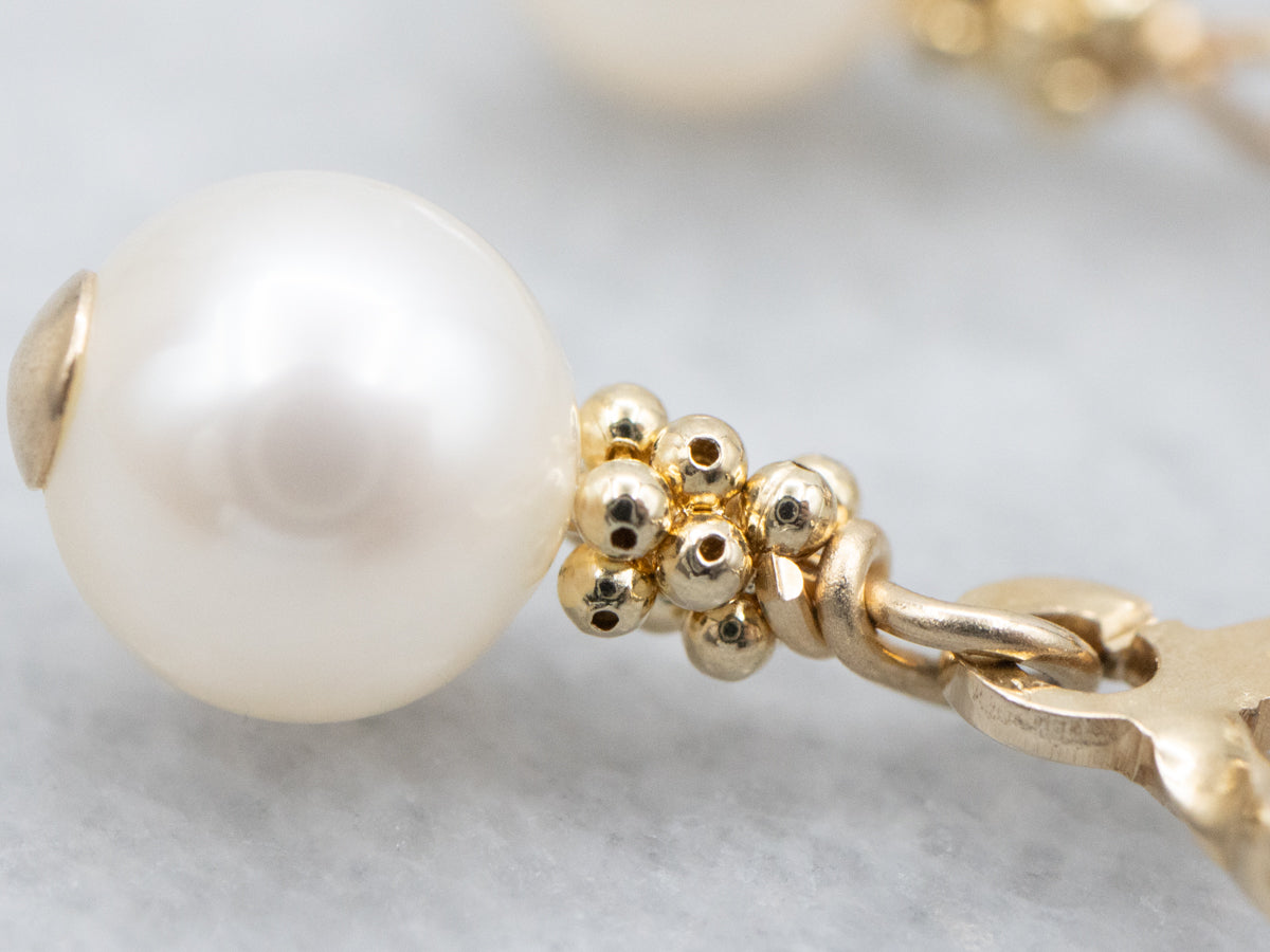 Yellow Gold Pearl Drop Earrings